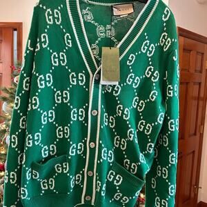 Men's Gucci, GG intarsia cotton cardigan sweater size XL made in Italy